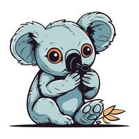 Cute cartoon koala sitting and holding a gun. Vector illustration.