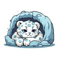 Cute cartoon leopard in a blue blanket. Vector illustration.