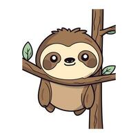 Cute cartoon sloth on a tree branch. Vector illustration.