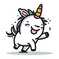 Unicorn running and smiling cute cartoon character. Vector illustration.