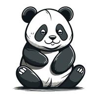 Cute panda sitting on the ground. Cartoon vector illustration.