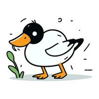 Duck on white background. Cute cartoon character. Vector illustration.