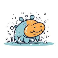 Cute hippopotamus. Vector illustration in doodle style.