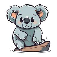 Cute cartoon koala sitting on a log. Vector illustration.