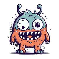 Funny cartoon monster with big eyes and teeth. Vector illustration.