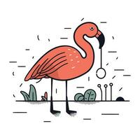 Flamingo bird. Vector illustration in doodle style.