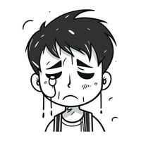 Illustration of a boy crying with tears flowing down his face. vector