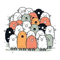 Flock of funny cartoon sheep. Vector illustration for your design.
