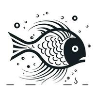 Fish icon. Black and white vector illustration isolated on white background.