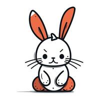 Cute cartoon bunny sitting on the ground. Vector illustration in doodle style.