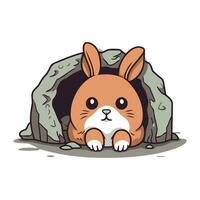 Rabbit in a cave. Cute cartoon animal. Vector illustration