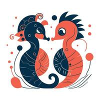 Two seahorses in love. Vector illustration in flat style.