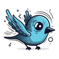 Blue bird. Vector illustration isolated on white background. Cartoon style.