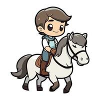 linda chico montando un caballo en blanco antecedentes. vector ilustración.