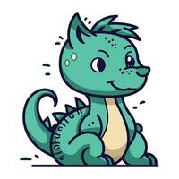 Cute cartoon green dragon. Isolated on white background. Vector illustration.