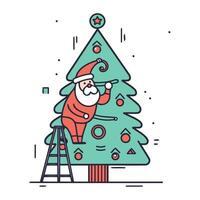 Navidad árbol con Papa Noel noel vector ilustración en lineal estilo