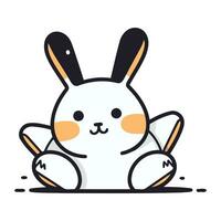 Cute rabbit sitting on the ground. Vector illustration in cartoon style.