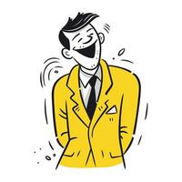 Vector illustration of a man with a headache in a yellow suit.