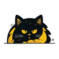 Black cat with yellow eyes. Vector illustration isolated on white background.