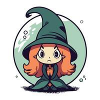 Illustration of a little girl in a witch costume. Vector illustration.