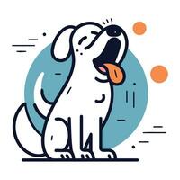 Cute cartoon dog with tongue out. Vector illustration in line style.