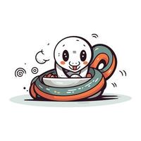 Cute cartoon snake playing in the swimming pool. Vector illustration.