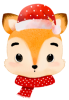 aquarelle avec Renard tête portant Père Noël chapeau et écharpe png