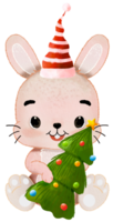 alegre Navidad con acuarela linda conejito Conejo participación Navidad árbol png