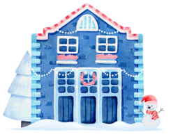 maison d'hiver aquarelle png