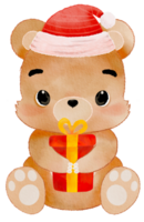 vrolijk Kerstmis met waterverf schattig teddy beer Holding geschenk doos png