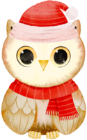 joyeux Noël avec aquarelle mignonne hibou portant Père Noël chapeau png