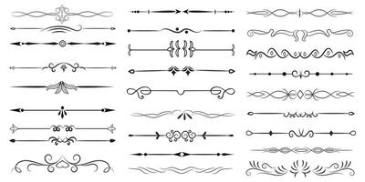 Page Divider And Design Elements. Set of Various Simple Black Divider Design, Assorted Divider Collection Template Vector. Collection of floral dividers elements mega decoration for Calligraphy. vector