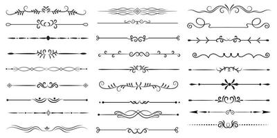 Page Divider And Design Elements. Set of Various Simple Black Divider Design, Assorted Divider Collection Template Vector. Collection of floral dividers elements mega decoration for Calligraphy. vector