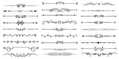 Page Divider And Design Elements. Set of Various Simple Black Divider Design, Assorted Divider Collection Template Vector. Collection of floral dividers elements mega decoration for Calligraphy. vector