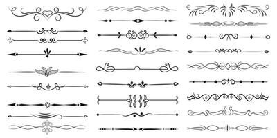 Page Divider And Design Elements. Set of Various Simple Black Divider Design, Assorted Divider Collection Template Vector. Collection of floral dividers elements mega decoration for Calligraphy. vector