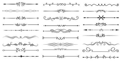 Page Divider And Design Elements. Set of Various Simple Black Divider Design, Assorted Divider Collection Template Vector. Collection of floral dividers elements mega decoration for Calligraphy. vector