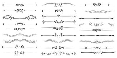 Page Divider And Design Elements. Set of Various Simple Black Divider Design, Assorted Divider Collection Template Vector. Collection of floral dividers elements mega decoration for Calligraphy. vector