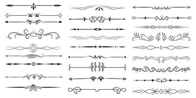 Page Divider And Design Elements. Set of Various Simple Black Divider Design, Assorted Divider Collection Template Vector. Collection of floral dividers elements mega decoration for Calligraphy. vector