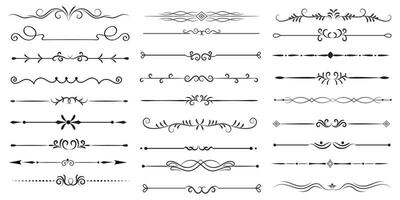 Page Divider And Design Elements. Set of Various Simple Black Divider Design, Assorted Divider Collection Template Vector. Collection of floral dividers elements mega decoration for Calligraphy. vector