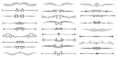 Page Divider And Design Elements. Set of Various Simple Black Divider Design, Assorted Divider Collection Template Vector. Collection of floral dividers elements mega decoration for Calligraphy. vector