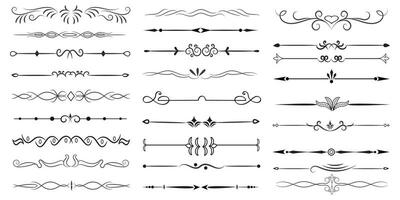 Page Divider And Design Elements. Set of Various Simple Black Divider Design, Assorted Divider Collection Template Vector. Collection of floral dividers elements mega decoration for Calligraphy. vector