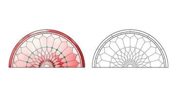 Worksheet with Stained Church glass in red gradient colors. vector