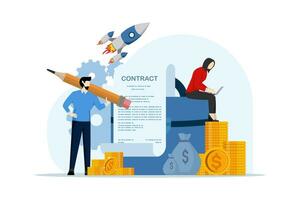 Business, starting contract and agreement concept, businessman signing cooperation agreement to start business. successful negotiations. New profitable start up projects are sponsored by investors. vector