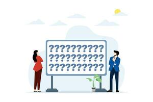 FAQ concept, Characters have questions. Frequently asked questions, customer support, useful information, guides, frequently asked questions. Online information center. flat vector illustration.