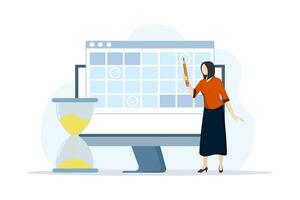 Time management concepts regarding schedules, deadlines, planners, planning and organizing, scheduling appointments on a calendar, marking tasks in a list and organizing office workflow. vector