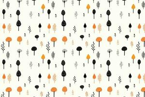 Black Mushroom and Leaf Pattern on a White Background vector