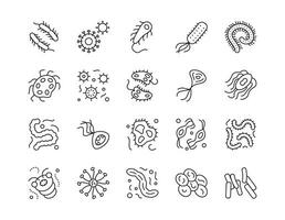 Set of Microbes and Virus Related Line Icons vector