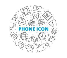 Set of phone icons. Circular composition. Contains such symbols as contact, call, message, internet, gallery, downloads and more. vector