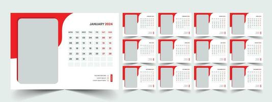 Desk Calendar 2024 template design, Office Calendar 2024 vector