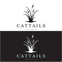 cattails or river reed grass plant logo design, aquatic plants, swamp, wild grass vector